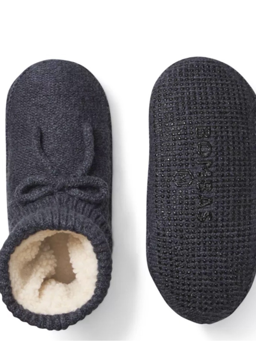 Bombas Charcoal Cozy Lined Bow Gripper Slippers Size Small